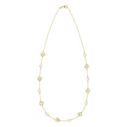 7 Letter & 7 Petite Birthstone Necklace in 14k Gold (Single Spacing)