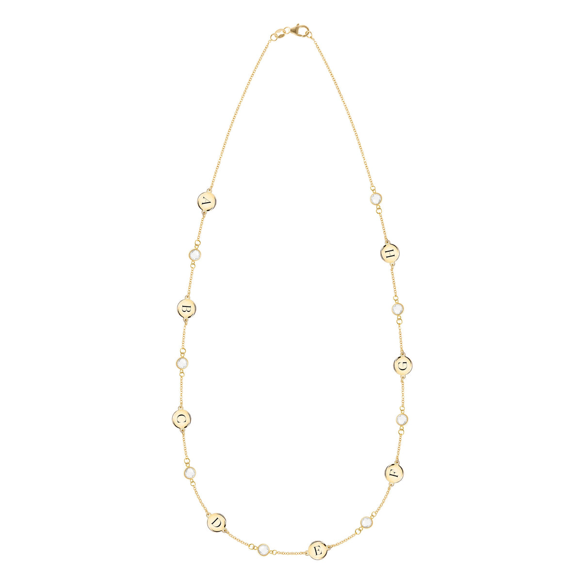 8 Letter & 8 Petite Birthstone Necklace in 14k Gold (Single Spacing)