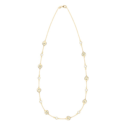 8 Letter & 8 Petite Birthstone Necklace in 14k Gold (Single Spacing)