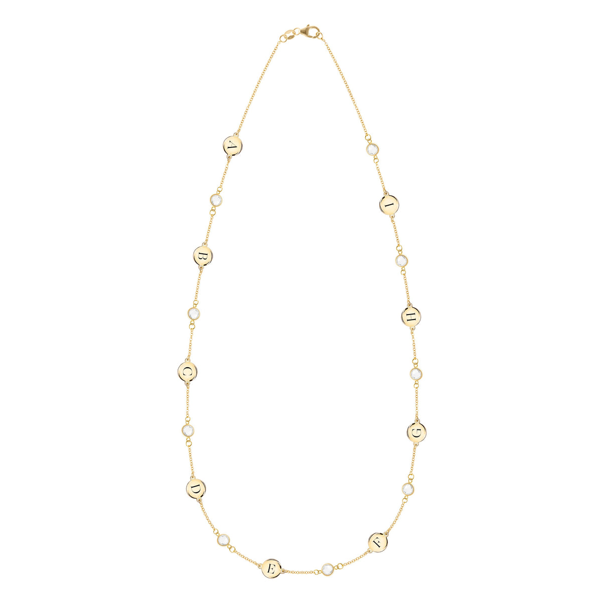 9 Letter & 9 Petite Birthstone Necklace in 14k Gold (Single Spacing)