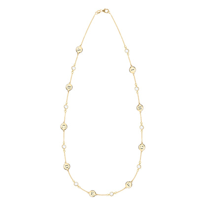 9 Letter & 9 Petite Birthstone Necklace in 14k Gold (Single Spacing)