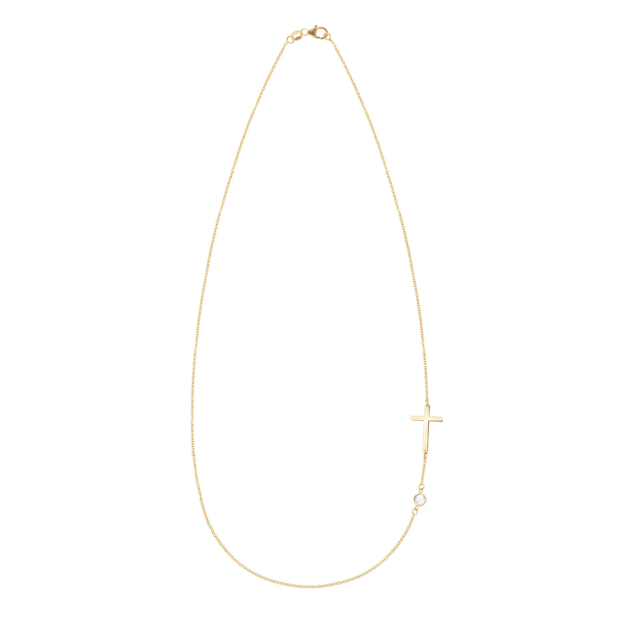 Cross & Petite 1 Birthstone Necklace in 14k Gold