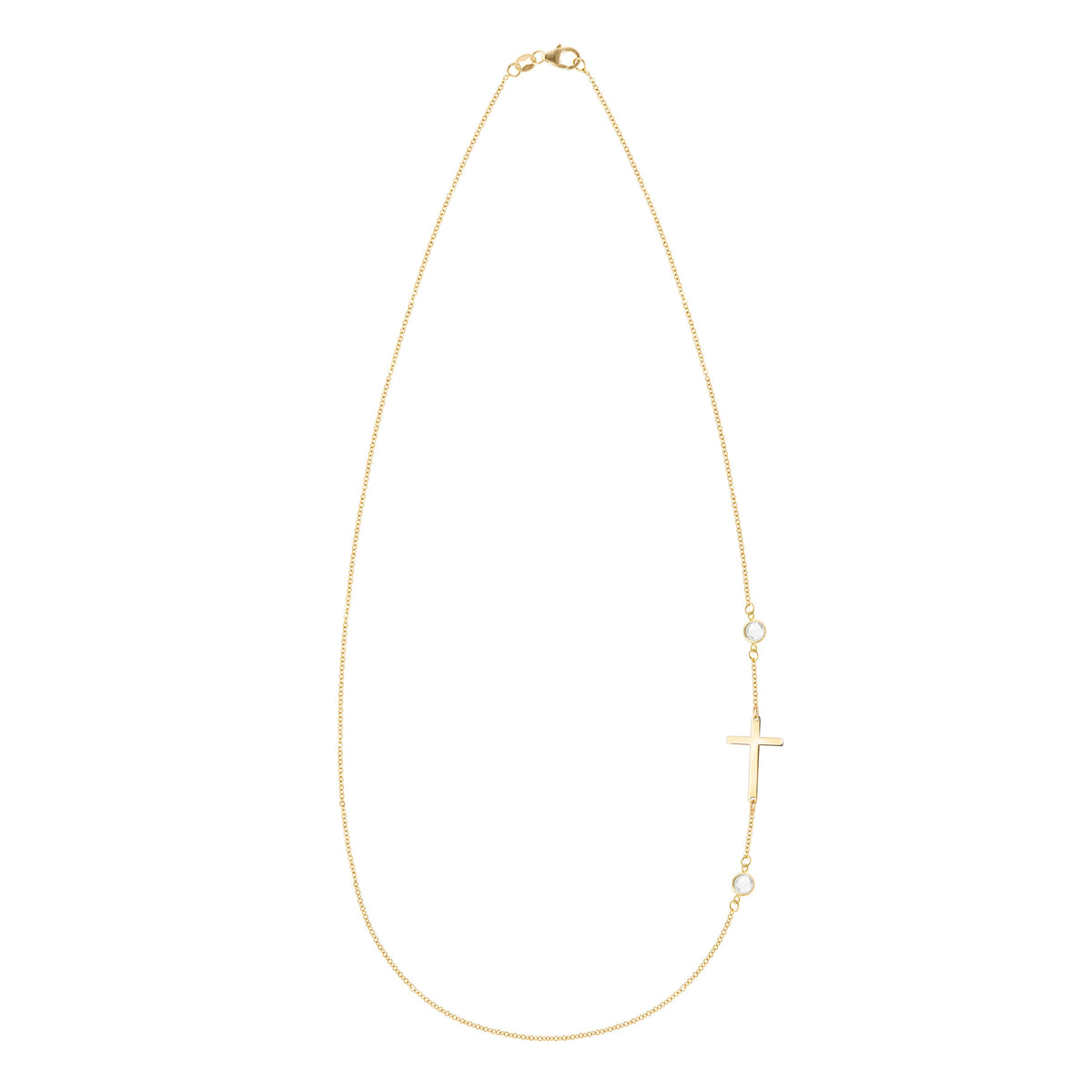 Cross & Petite 2 Birthstone Necklace in 14k Gold