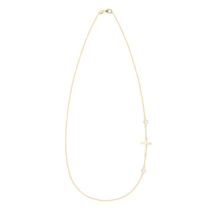 Cross & Petite 2 Birthstone Necklace in 14k Gold