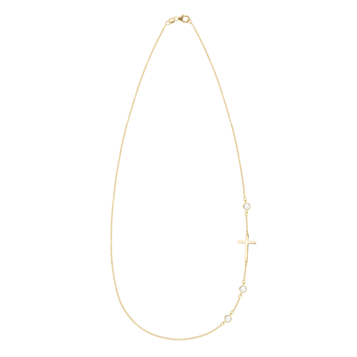 Cross & Petite 3 Birthstone Necklace in 14k Gold