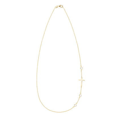 Cross & Petite 3 Birthstone Necklace in 14k Gold