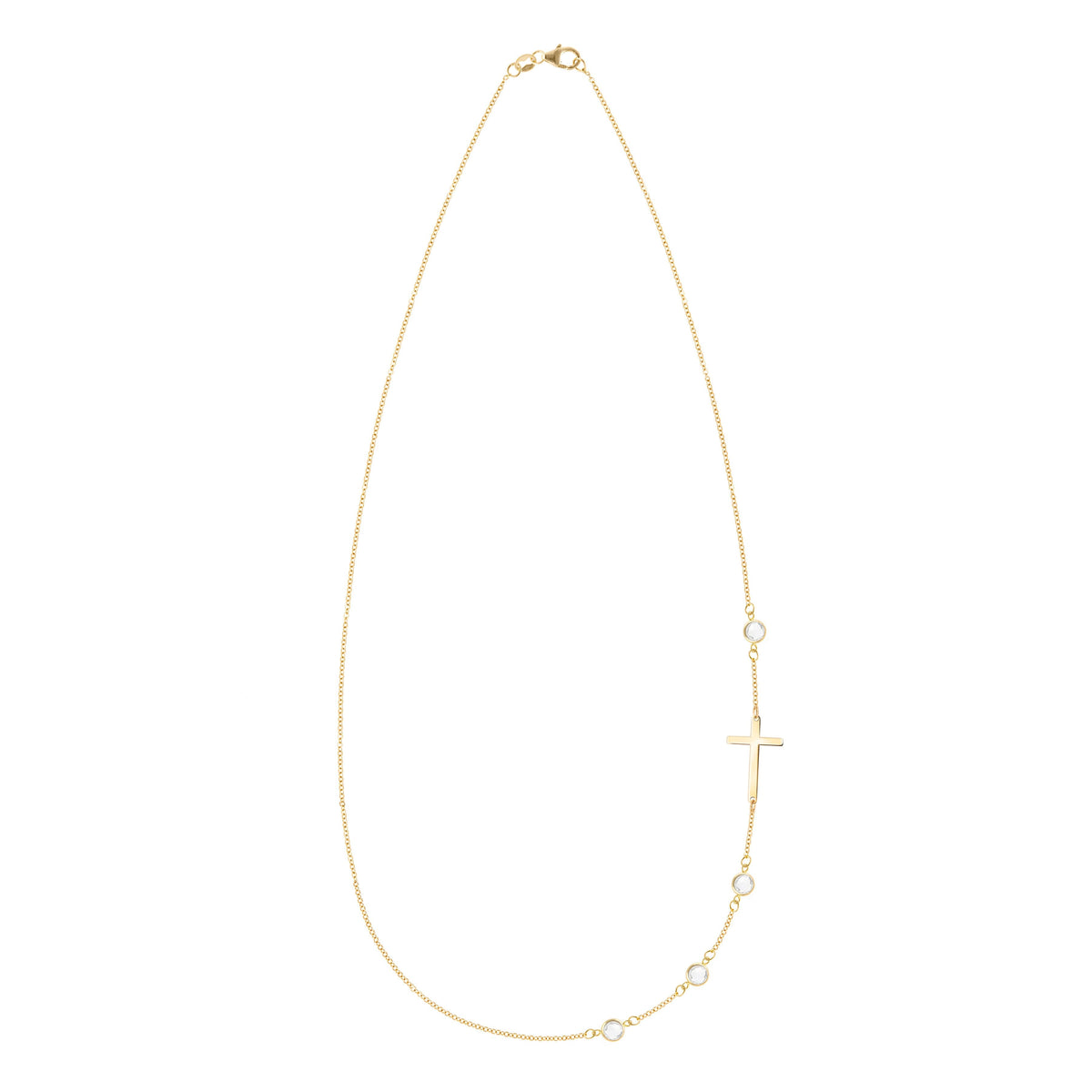 Cross & Petite 4 Birthstone Necklace in 14k Gold