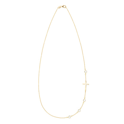 Cross & Petite 4 Birthstone Necklace in 14k Gold