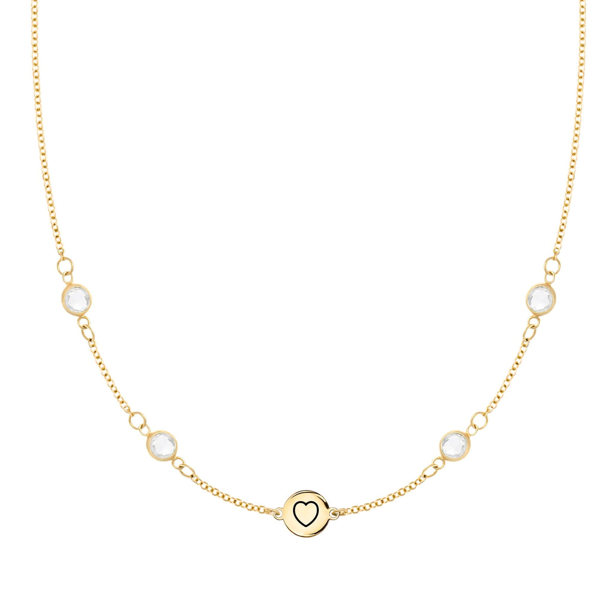 Heart Disc & Petite 4 Birthstone Necklace in 14k Gold