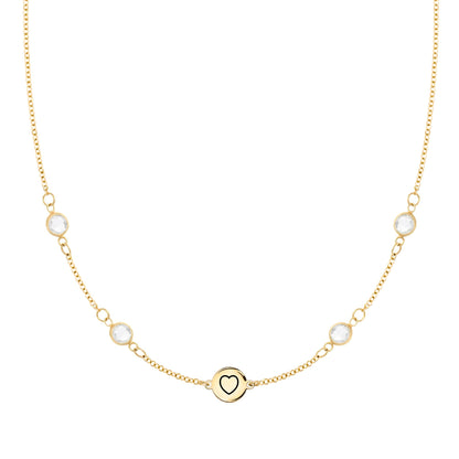 Heart Disc & Petite 4 Birthstone Necklace in 14k Gold