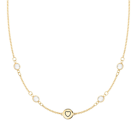 Heart Disc & Petite 4 Birthstone Necklace in 14k Gold