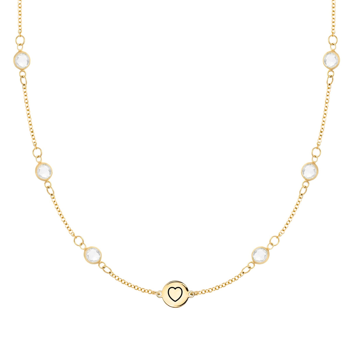 Heart Disc & Petite 6 Birthstone Necklace in 14k Gold