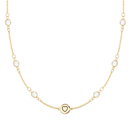 Heart Disc & Petite 6 Birthstone Necklace in 14k Gold