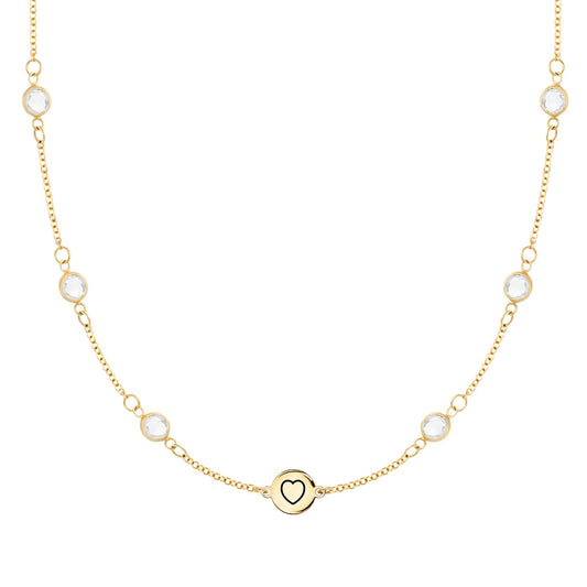 Heart Disc & Petite 6 Birthstone Necklace in 14k Gold