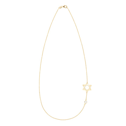 Star of David & Petite 1 Birthstone Necklace in 14k Gold