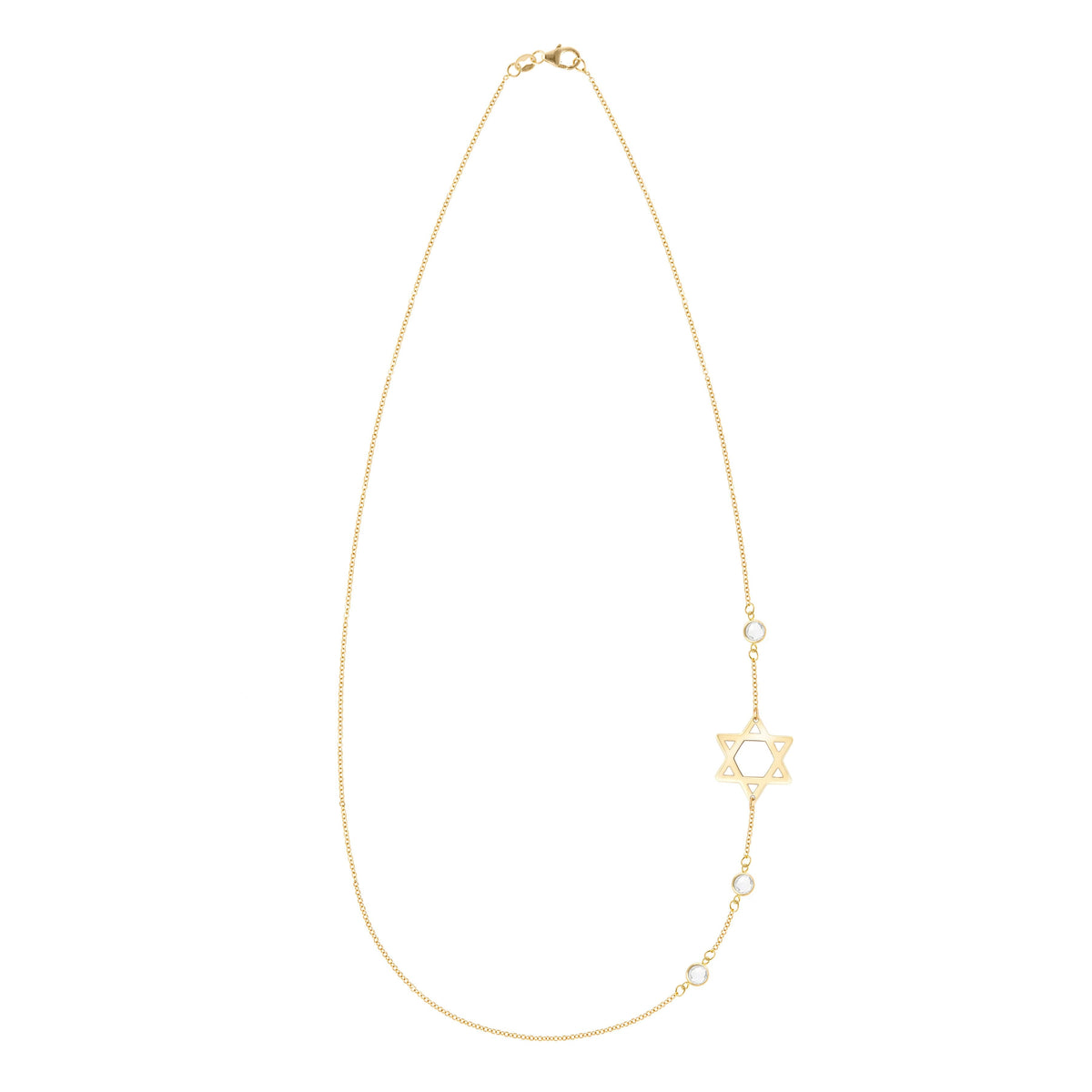 Star of David & Petite 3 Birthstone Necklace in 14k Gold