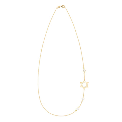 Star of David & Petite 3 Birthstone Necklace in 14k Gold