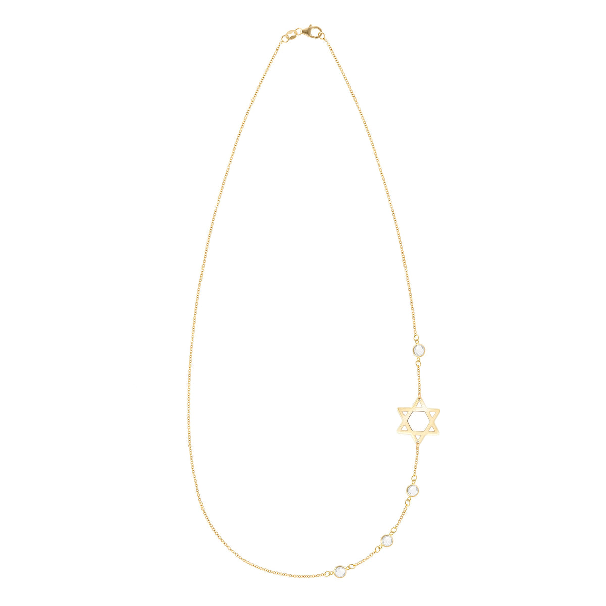 Star of David & Petite 4 Birthstone Necklace in 14k Gold