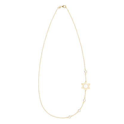 Star of David & Petite 4 Birthstone Necklace in 14k Gold