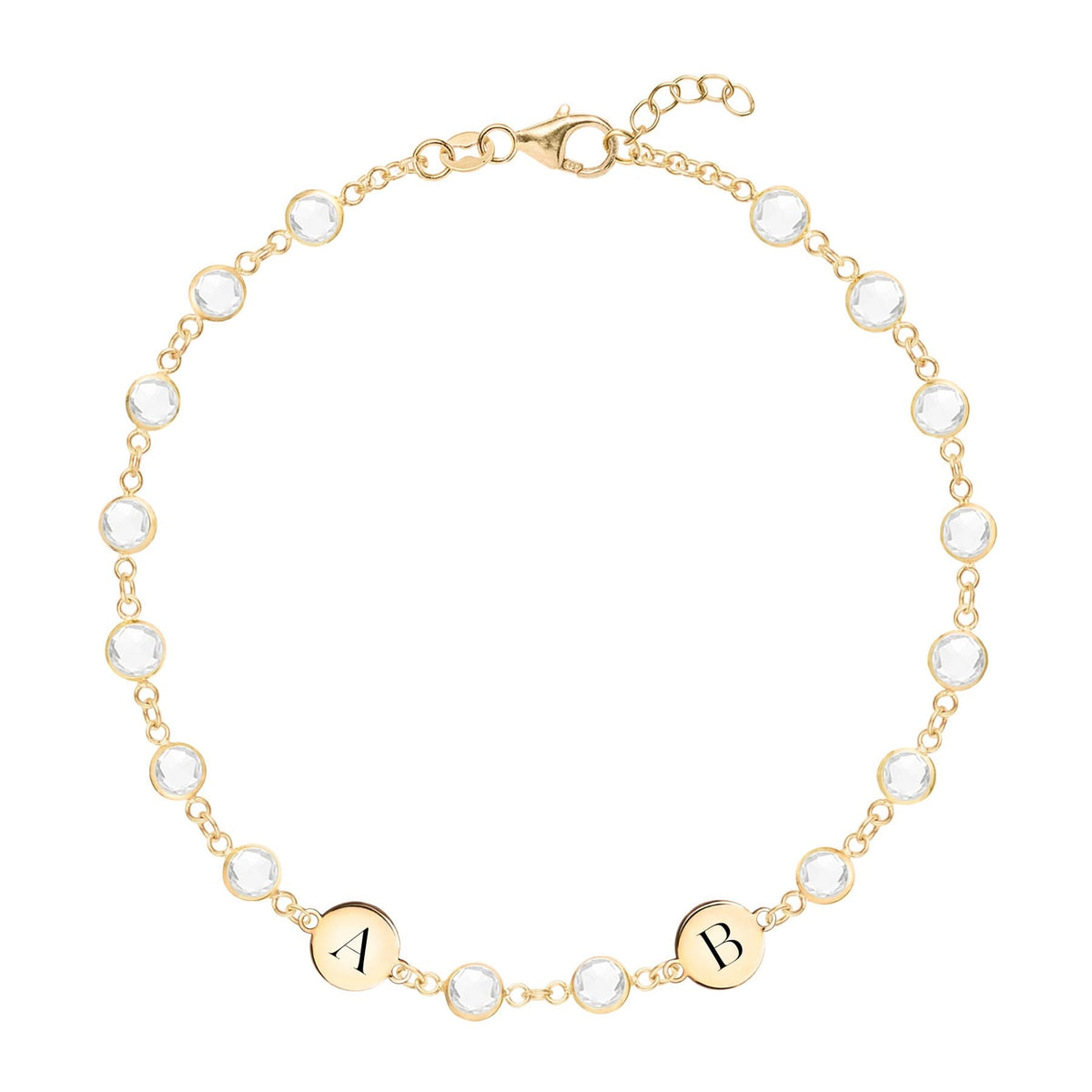 Newport 2 Letter Birthstone Bracelet in 14k Gold