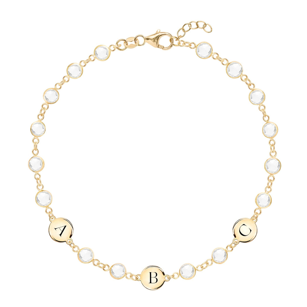 Newport 3 Letter Birthstone Bracelet in 14k Gold