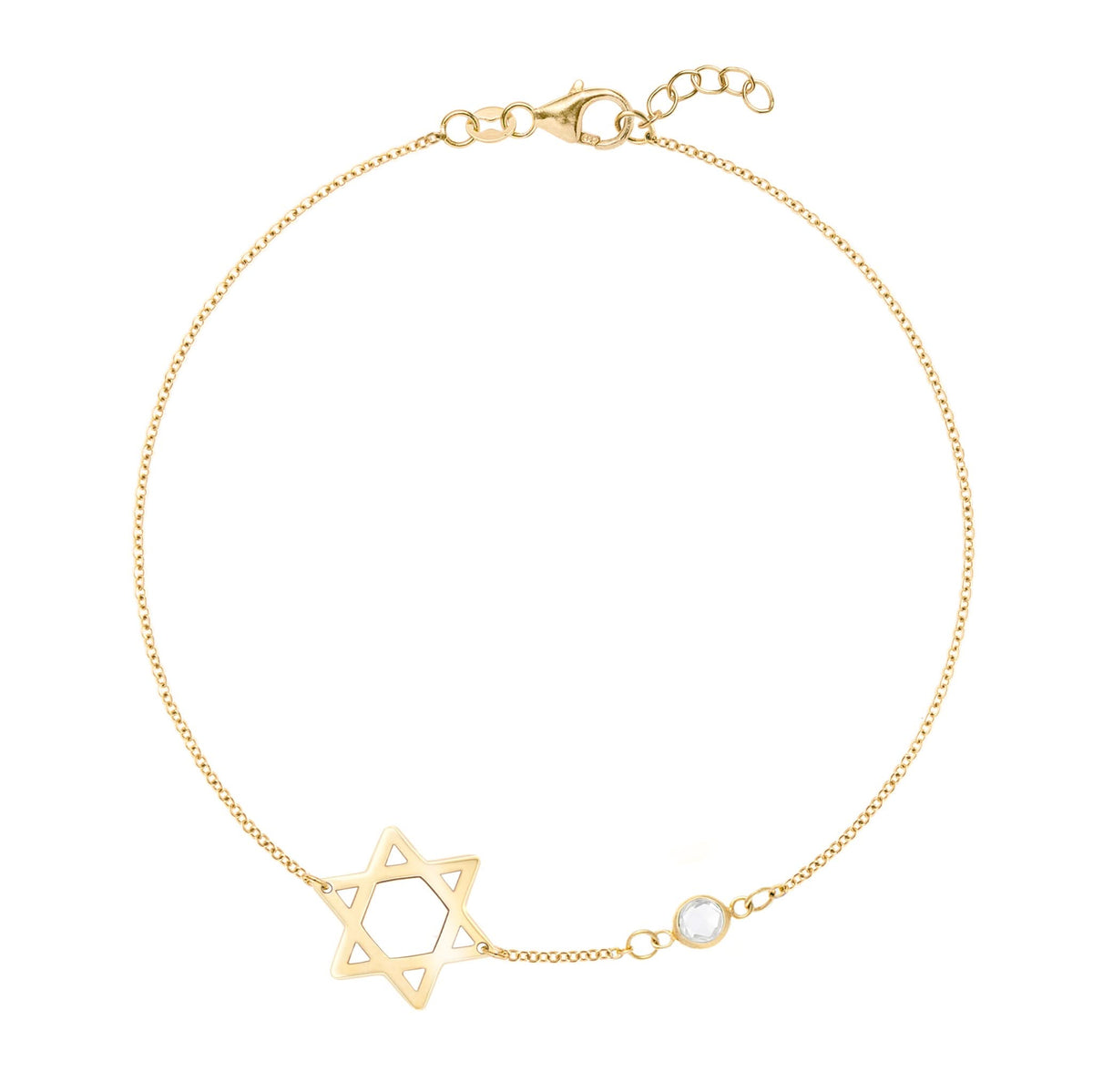 Star of David & Petite 1 Birthstone Bracelet in 14k Gold