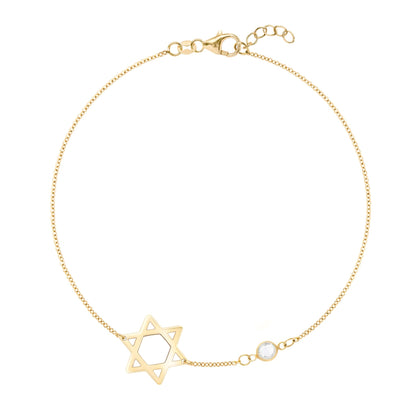 Star of David & Petite 1 Birthstone Bracelet in 14k Gold