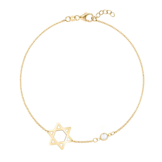 Star of David & Petite 1 Birthstone Bracelet in 14k Gold