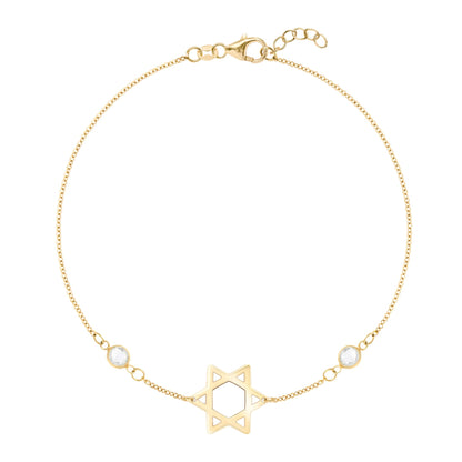 Star of David & Petite 2 Birthstone Bracelet in 14k Gold