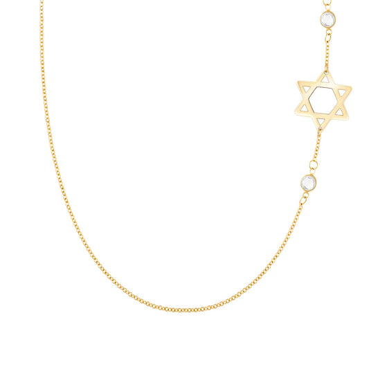 Star of David & Petite 2 Birthstone Necklace in 14k Gold