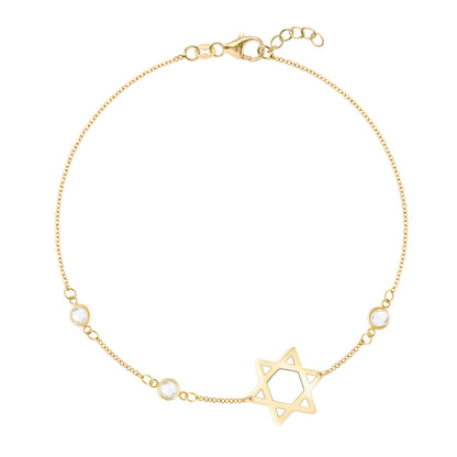 Star of David & Petite 3 Birthstone Bracelet in 14k Gold
