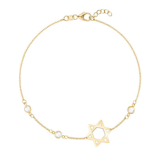 Star of David & Petite 3 Birthstone Bracelet in 14k Gold