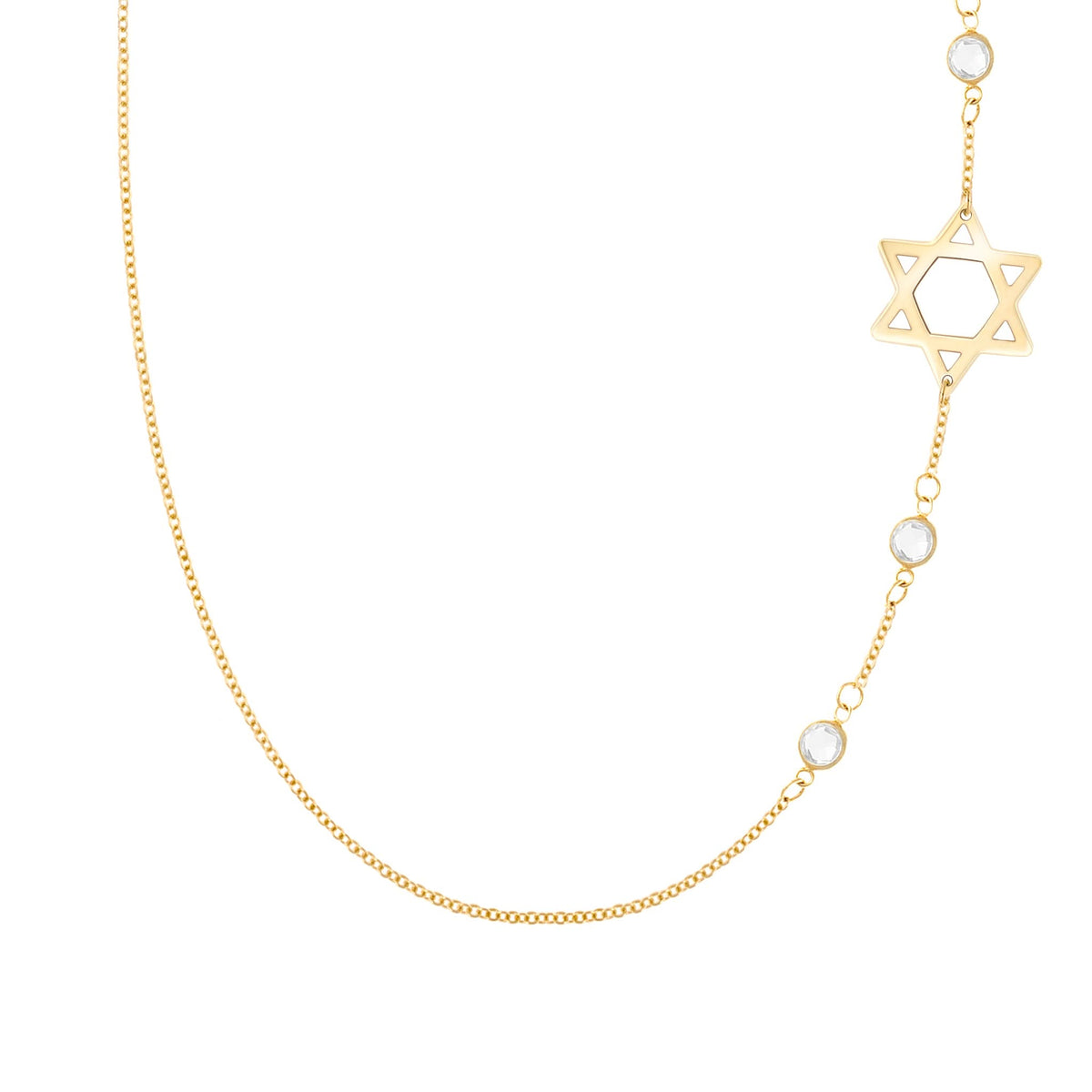 Star of David & Petite 3 Birthstone Necklace in 14k Gold
