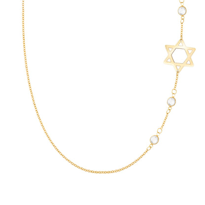 Star of David & Petite 3 Birthstone Necklace in 14k Gold