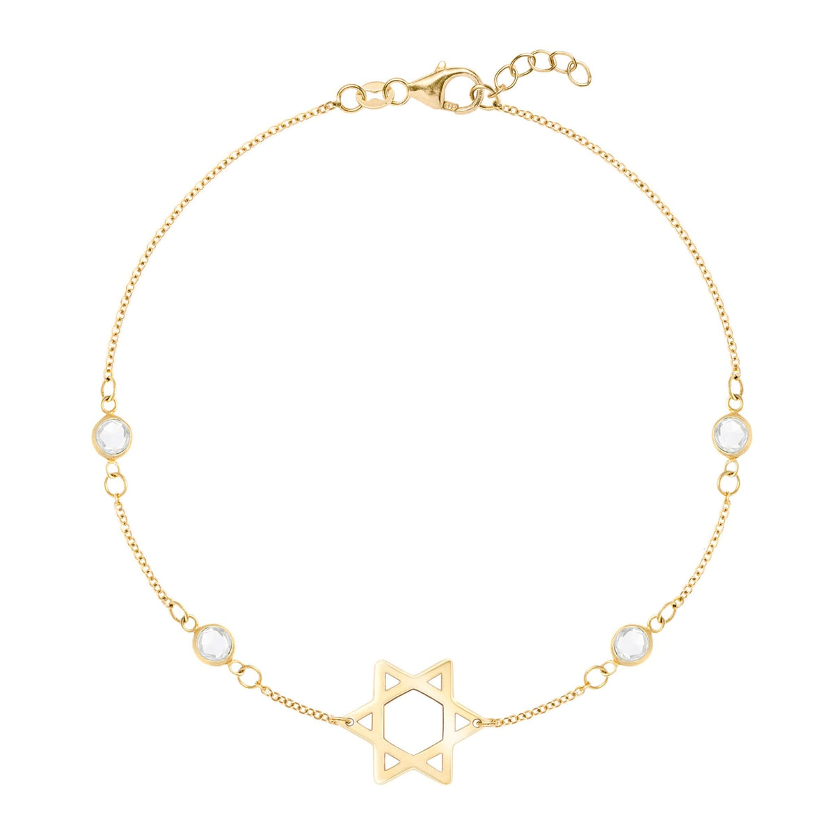Star of David & Petite 4 Birthstone Bracelet in 14k Gold