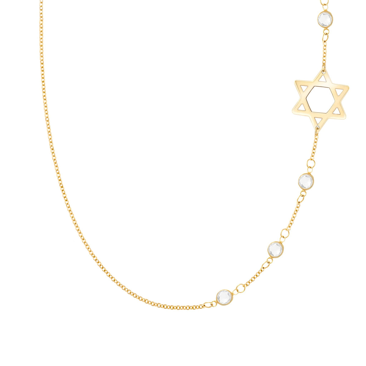 Star of David & Petite 4 Birthstone Necklace in 14k Gold