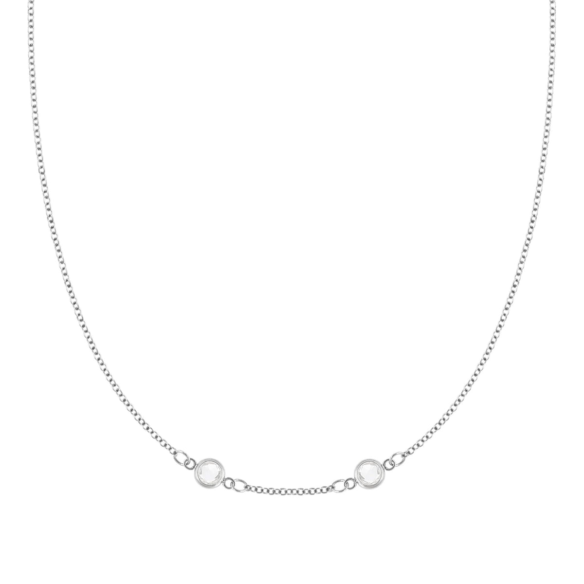 Petite 2 Birthstone Necklace in 14k Gold (Centered)