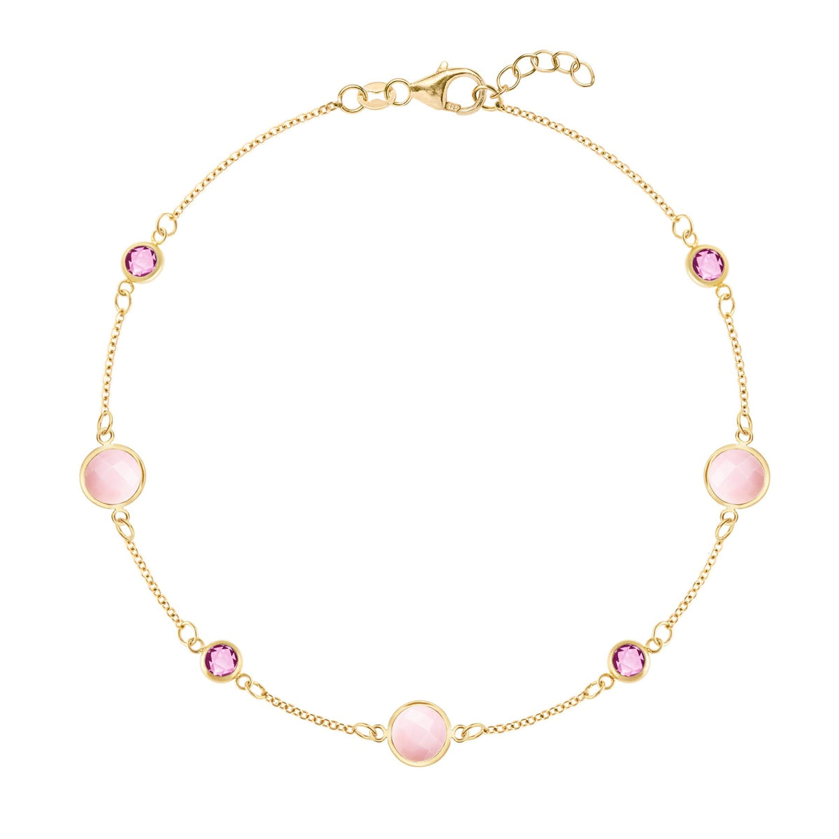 Bayberry Grand & Petite 7 Pink Opal & Pink Sapphire Bracelet in 14k Gold (October)