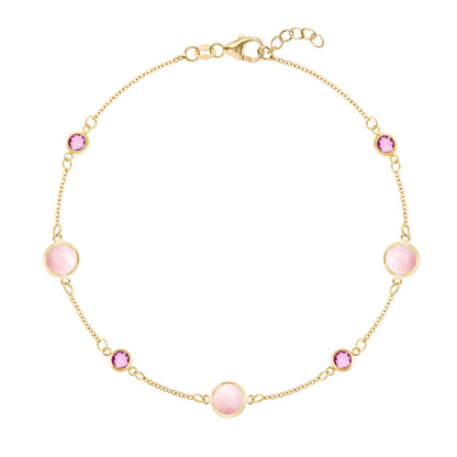 Bayberry Grand & Petite 7 Pink Opal & Pink Sapphire Bracelet in 14k Gold (October)