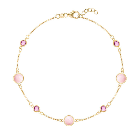 Bayberry Grand & Petite 7 Pink Opal & Pink Sapphire Bracelet in 14k Gold (October)