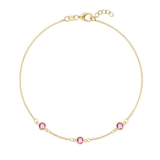 Bayberry 3 Pink Sapphire Bracelet in 14k Gold (October)