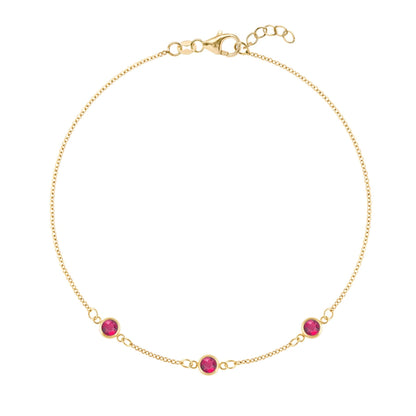 Bayberry 3 Ruby Bracelet in 14k Gold (July)