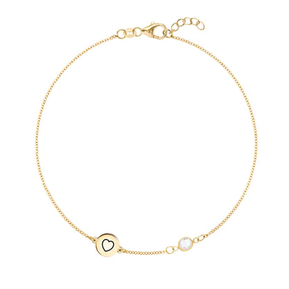 Heart Disc & Petite 1 Birthstone Bracelet in 14k Gold