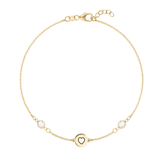 Heart Disc & Petite 2 Birthstone Bracelet in 14k Gold