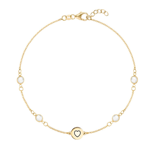 Heart Disc & Petite 4 Birthstone Bracelet in 14k Gold