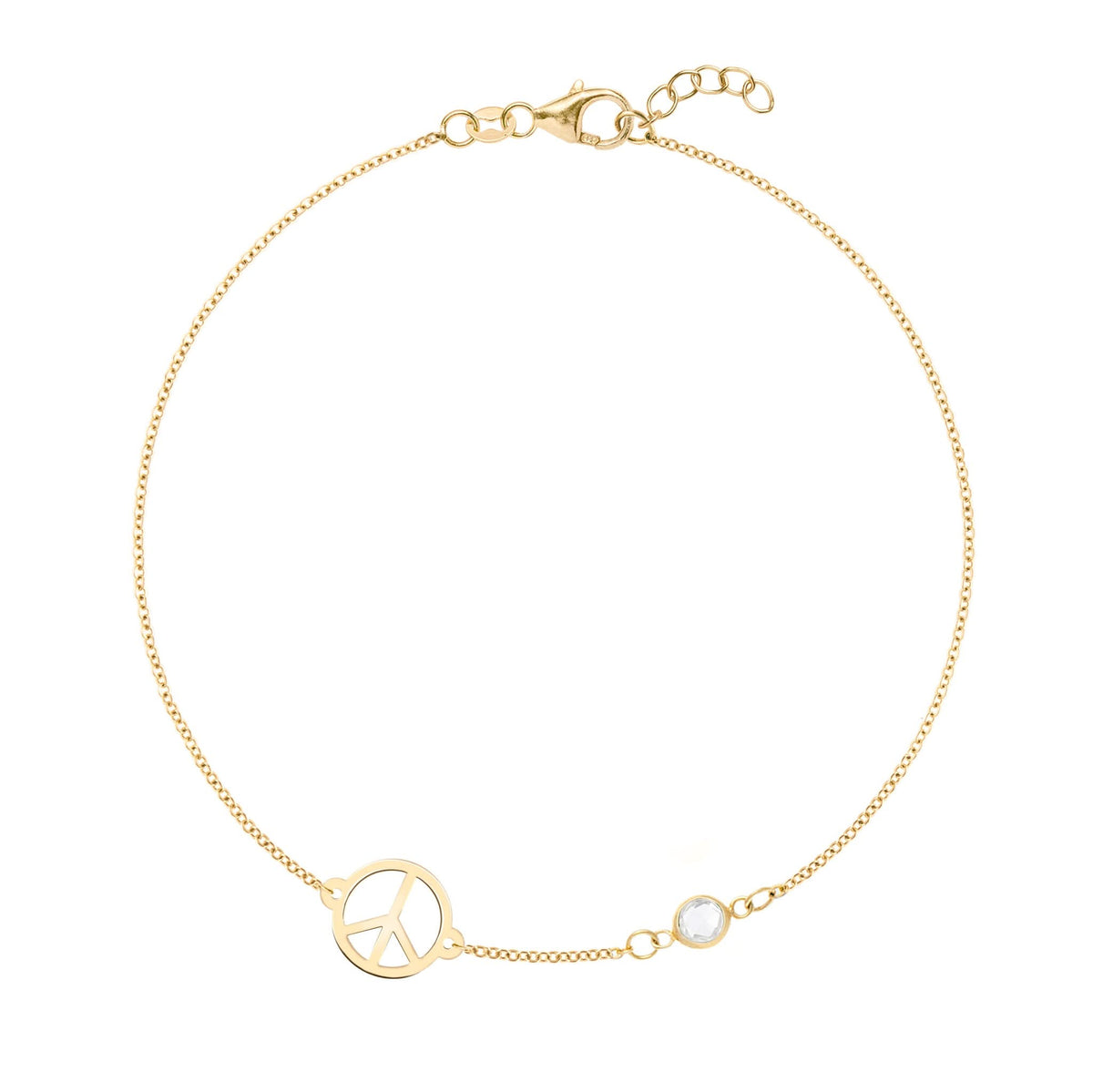 Peace Sign & 1 Birthstone Bracelet in 14k Gold