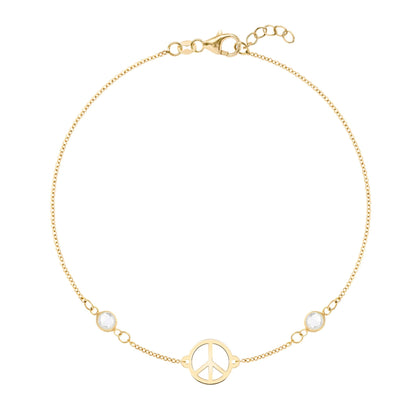 Peace Sign & 2 Birthstone Bracelet in 14k Gold