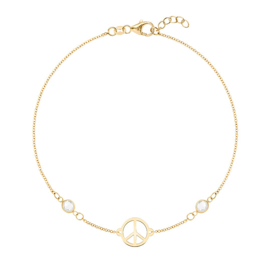 Peace Sign & 2 Birthstone Bracelet in 14k Gold