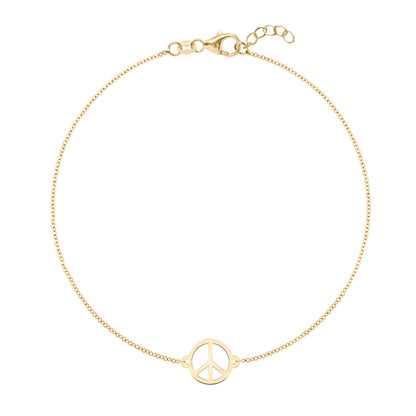 Peace Sign Bracelet in 14k Gold