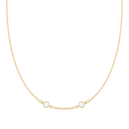 Petite 2 Birthstone Necklace in 14k Gold (Centered)